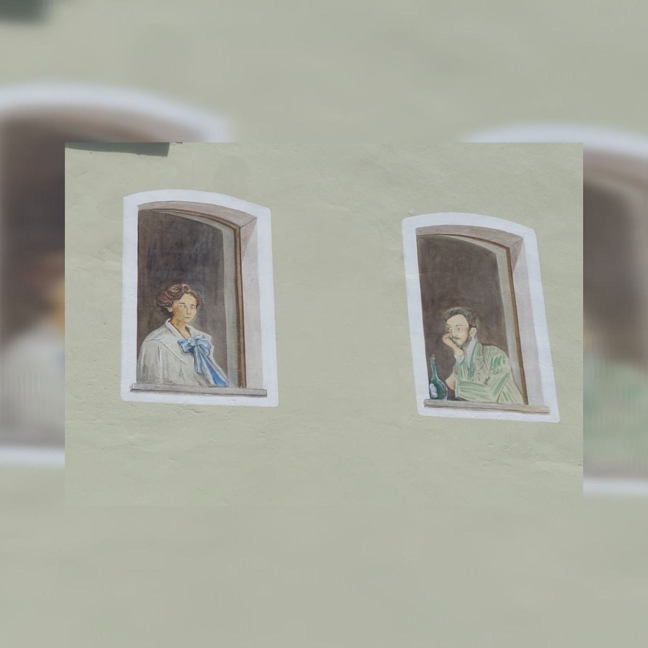 Münter und Kandinsky schauen aus dem Fenster von Danze Panele 