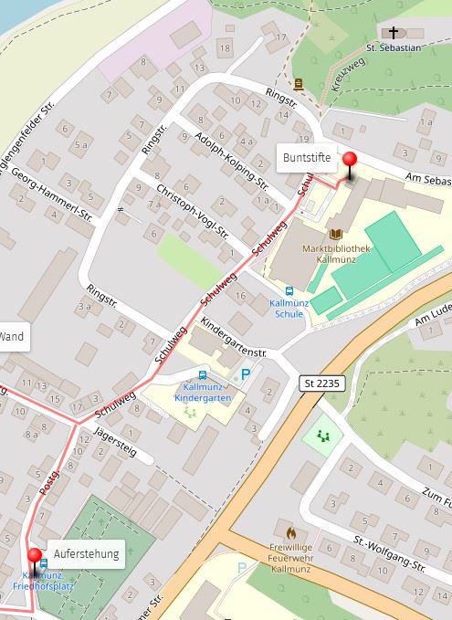 Skizze: von der Schule zum Friedhof