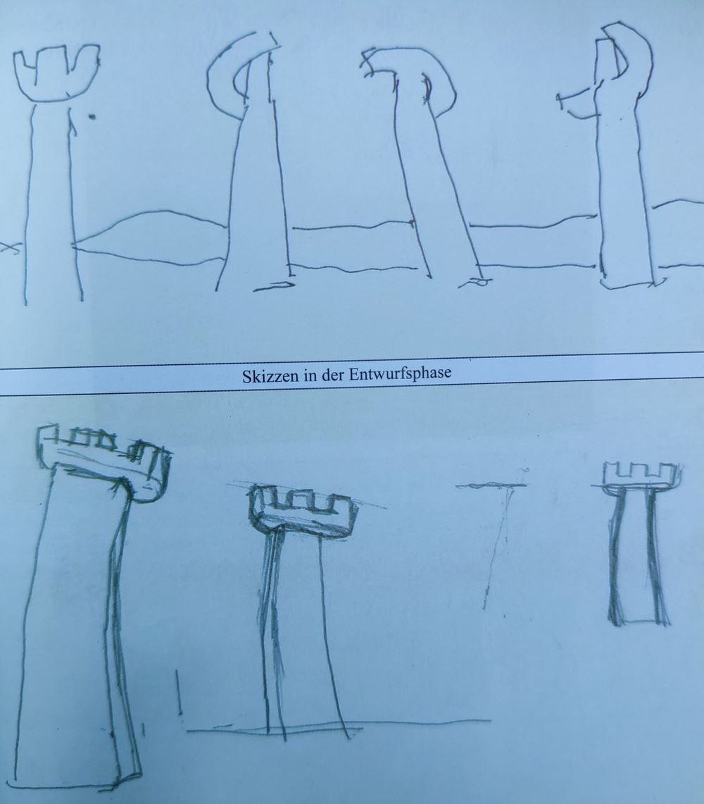 Skizze der Skulptur König und Königin 